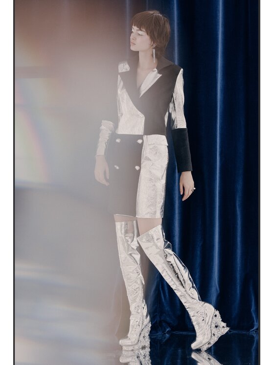 Sandra Stachura Luxury Design Sandra Stachura Luxury Design Płaszcz zimowy Kaszmirowy Płaszcz Ze Skórą Czarny Classic Fit