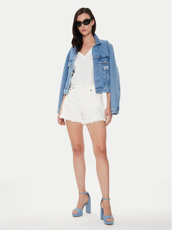 Sisley Sisley Pantaloni scurți de blugi 4QVSL9014 Alb Regular Fit