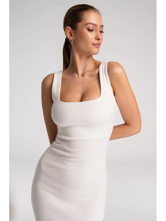 Nudyess Nudyess Úpletové šaty Soho Midi z prążka Écru Fitted Fit