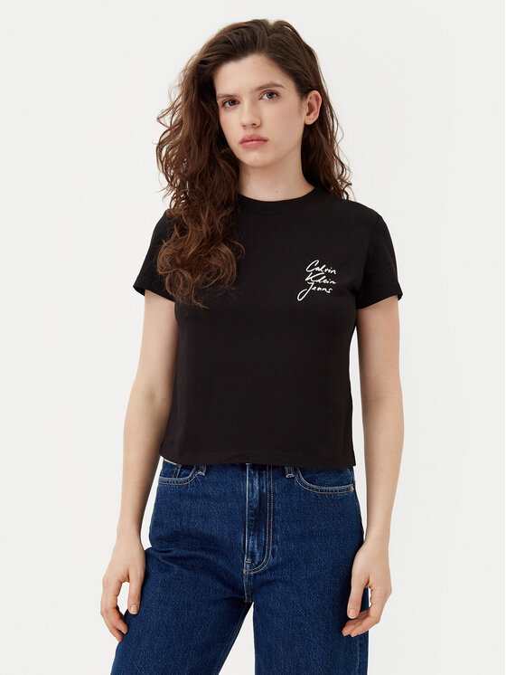Calvin Klein Jeans Calvin Klein Jeans Tricou Script Institutional J20J224984 Negru Slim Fit