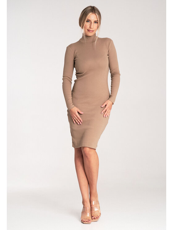FIGL FIGL Úpletové šaty M1042 Béžová Slim Fit