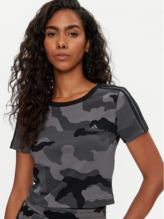 adidas adidas Футболка Essentials 3-Stripes Camo Print IX3705 Сірий Slim Fit