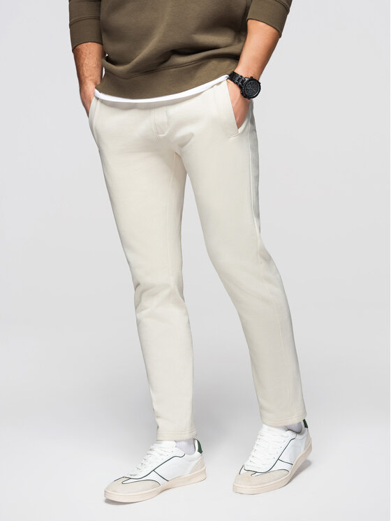 Ombre Ombre Spodnie dresowe OM-PABS-0304 Kremowy Slim Fit