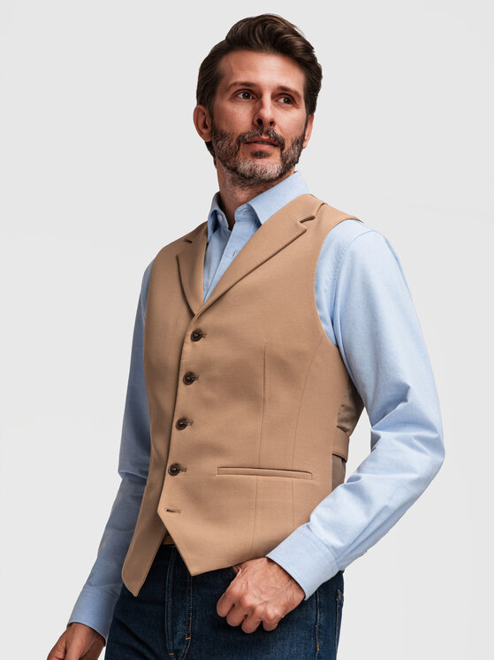 Ombre Ombre Kamizelka V66 Brązowy Slim Fit