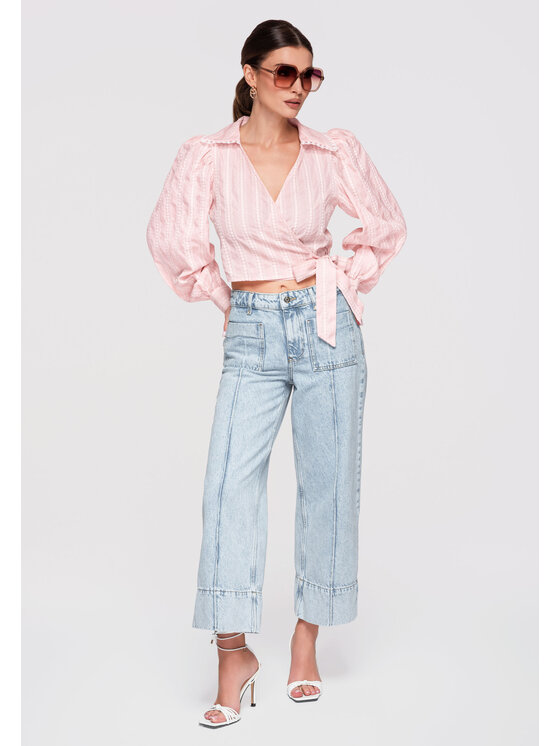 Ombre Ombre Bluzka OW-TS-E0029 Różowy Slim Fit