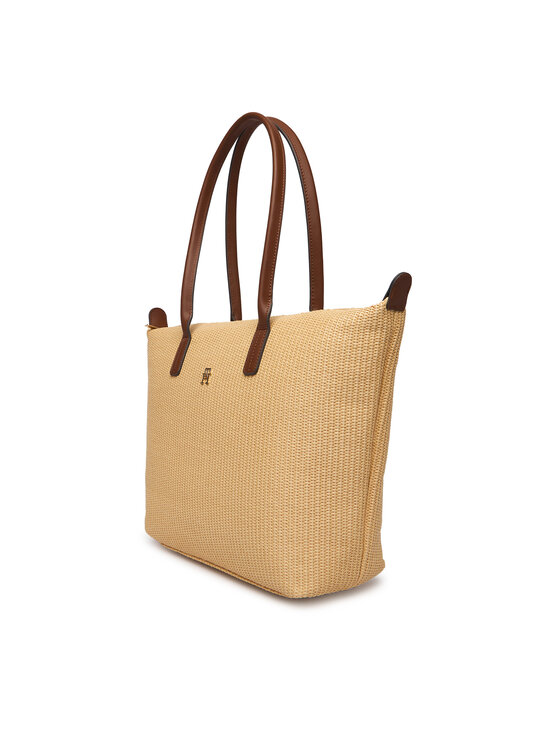Tommy Hilfiger Tommy Hilfiger Ročna torba Popette Tote Raffia AW0AW18528 Bež