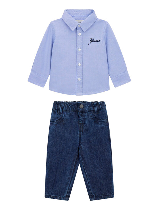 Guess Guess Set cămașă și pantaloni din material textil I6RG03 W9CL0 Albastru Regular Fit