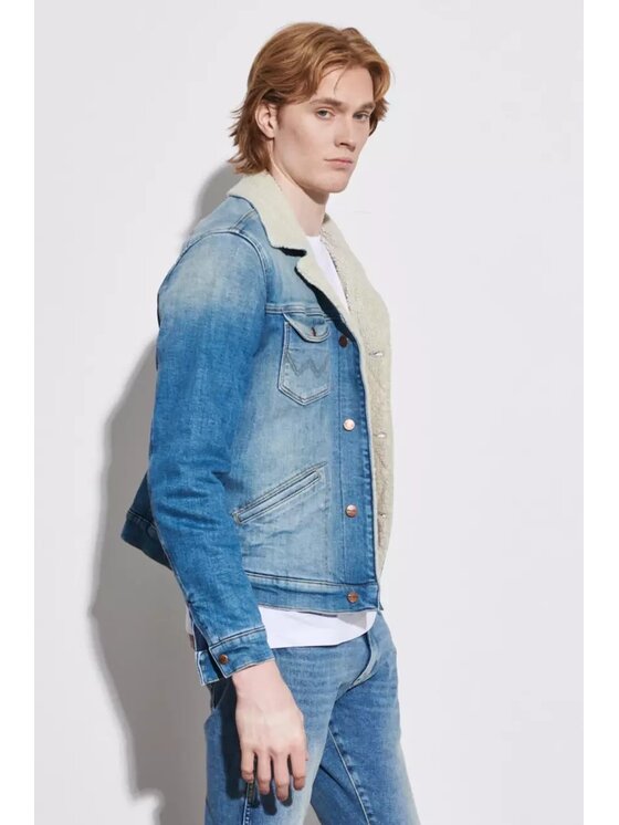 Wrangler Wrangler Kurtka jeansowa 124MJ SHERPA Niebieski Regular Fit