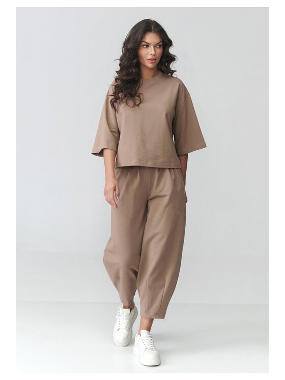 Makadamia Makadamia Dres M916 Brązowy Loose Fit