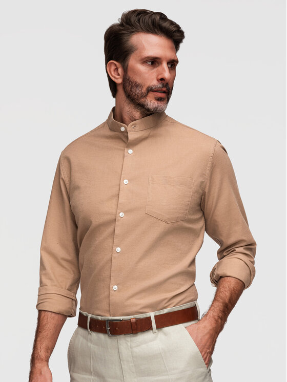 Ombre Ombre Koszula K704 Brązowy Regular Fit