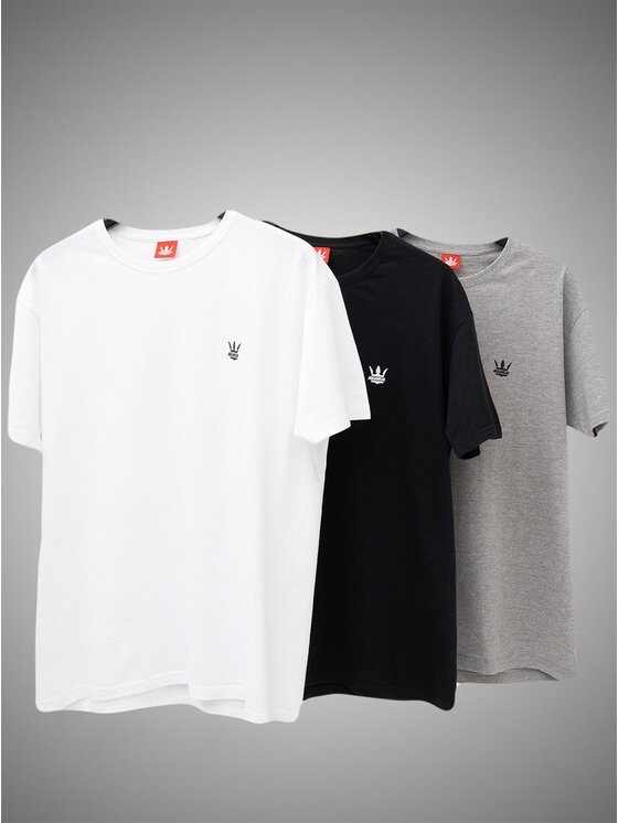 Jigga Wear Jigga Wear Komplet t-shirtów Zestaw 3 T-Shirtów Jigga Wear Mini Crown Czarna / Biała / Szara 2XL Szary Regular Fit