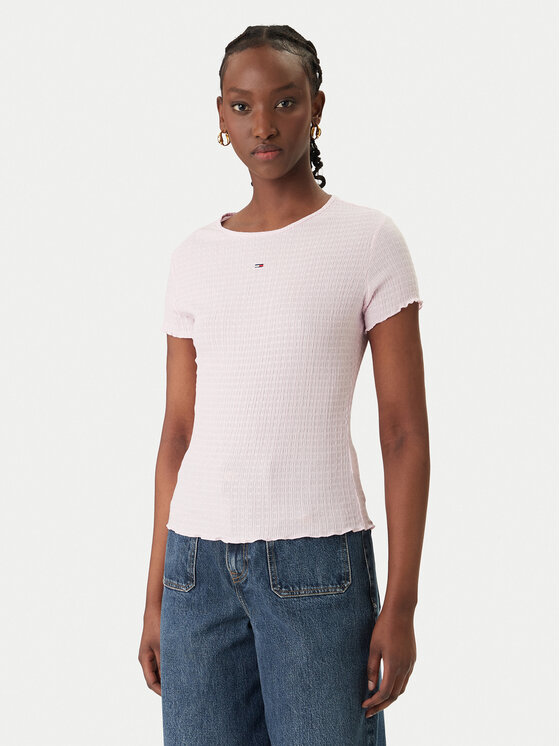 Tommy Jeans Tricou Smock Seersucker DW0DW22219 Roz Slim Fit