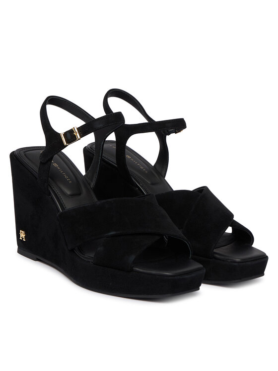 Tommy Hilfiger Tommy Hilfiger Sandály Suede Wrapped High Wedge FW0FW09218 Černá