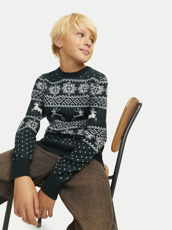 Jack & Jones Junior Jack & Jones Junior Svetr Xmas Gabriel 12267436 Zelená Regular Fit