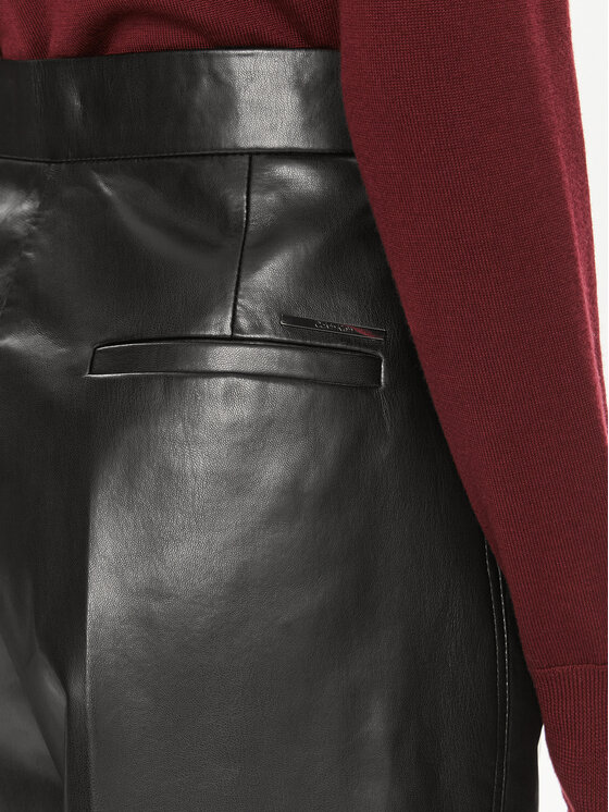 Calvin Klein Calvin Klein Ādas bikses K20K207083 Melns Straight Leg