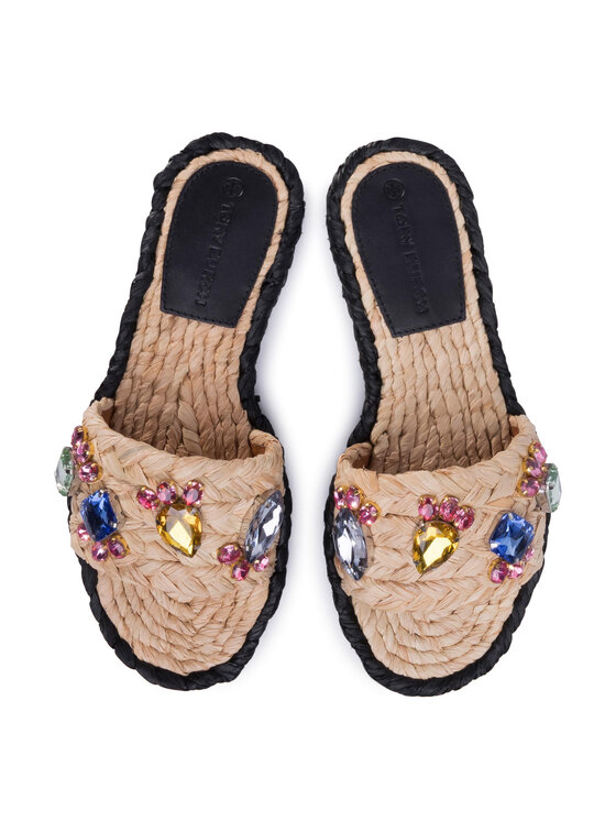 Tory burch crystal raffia sale slide
