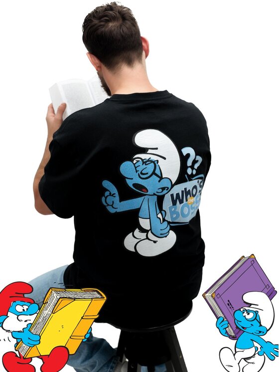 Smerfy Smerfy T-Shirt Koszulka Z Krótkim Rękawem Oversize Męska Czarna Smerfy Ważniak Boss L Biały Oversize