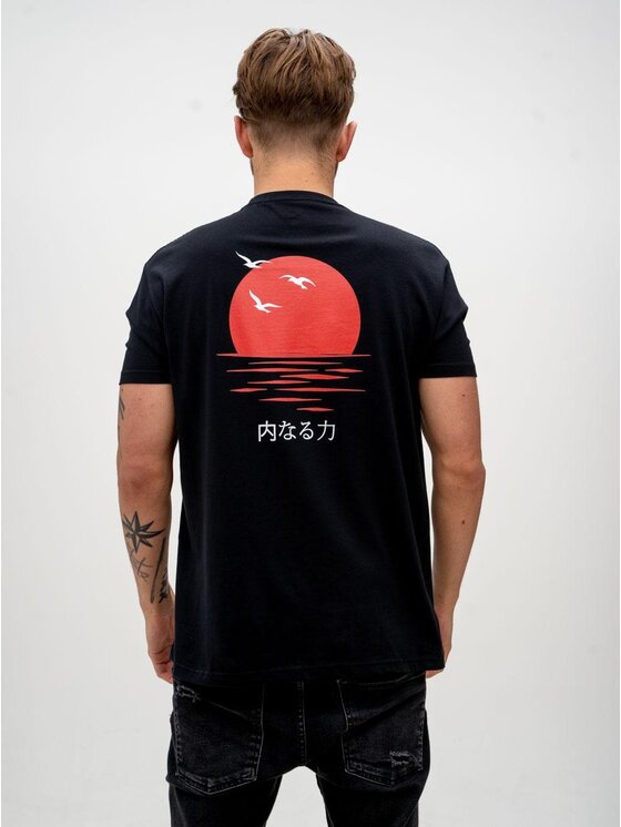 MyStars MyStars T-Shirt Koszulka Z Krótkim Rękawem My Stars Japan Sunset Czarna L Czarny Regular Fit