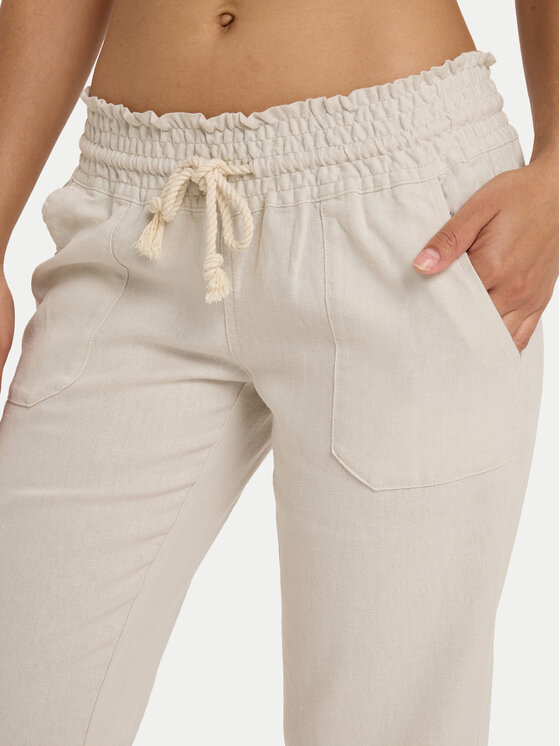 Roxy Roxy Bavlnené nohavice Oceanside ARJNP03006 Béžová Easy Fit