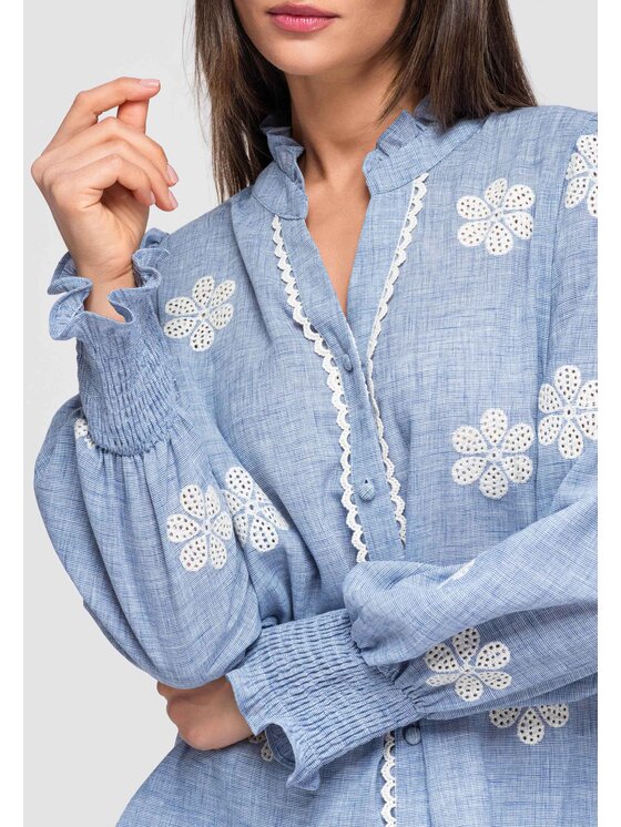 Ombre Ombre Koszula OW-SH-E0054 Niebieski Loose Fit