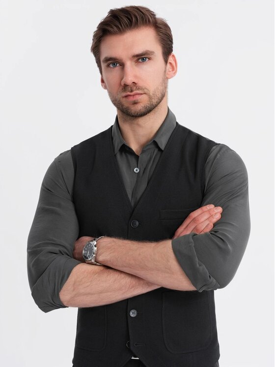 Ombre Ombre Kamizelka garniturowa OM-BLZV-0146 Czarny Slim Fit