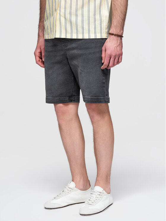 Ombre Ombre Szorty jeansowe OM-SRDS-0192 Szary ciemny Slim Fit
