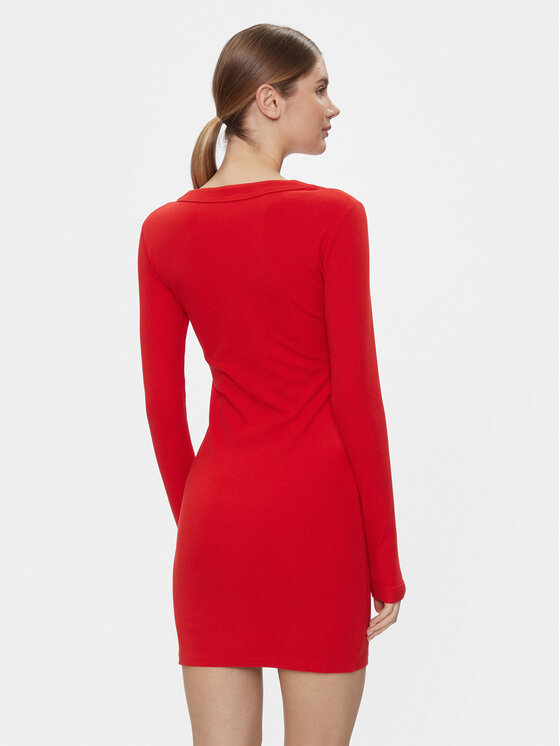 Tommy Jeans Tommy Jeans Strickkleid Tjw Badge Rib Bodycon Ls DW0DW17424 Rot Slim Fit