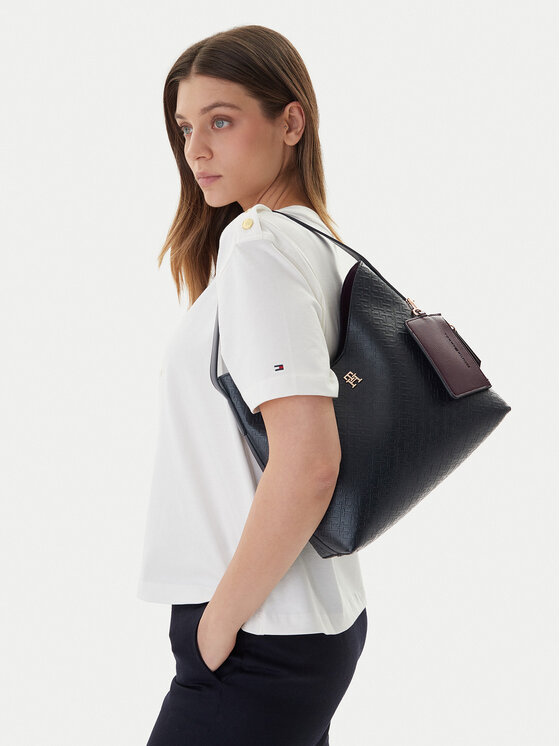 Tommy Hilfiger Tommy Hilfiger Ročna torba Th Icon Shoulder Bag Mono AW0AW18141 Mornarsko modra