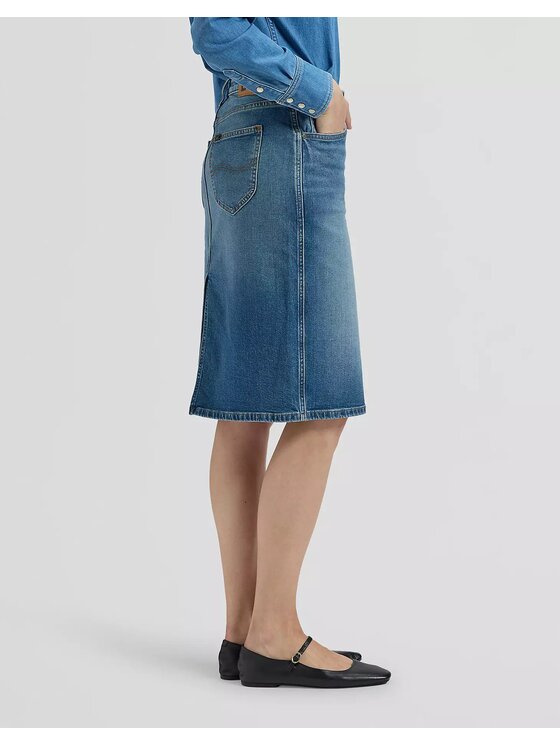 Lee Lee Spódnica jeansowa MIDI SKIRT Niebieski Regular Fit