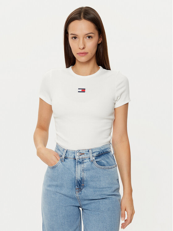 Tommy Jeans Tommy Jeans Póló DW0DW20463 Fehér Slim Fit