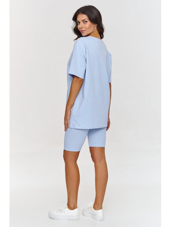 Makadamia Makadamia Komplet t-shirt i legginsy A7 Błękitny Loose Fit