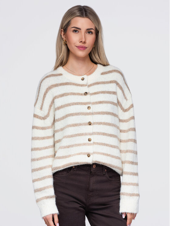 Ombre Ombre Sweter OW-SW-E0029 Kremowy Relaxed Fit