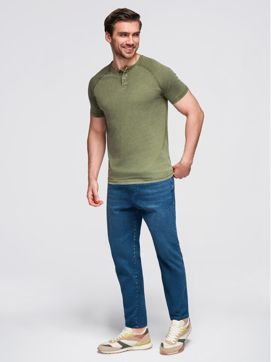 Ombre Ombre T-Shirt OM-TSWT-0150 Zielony Regular Fit