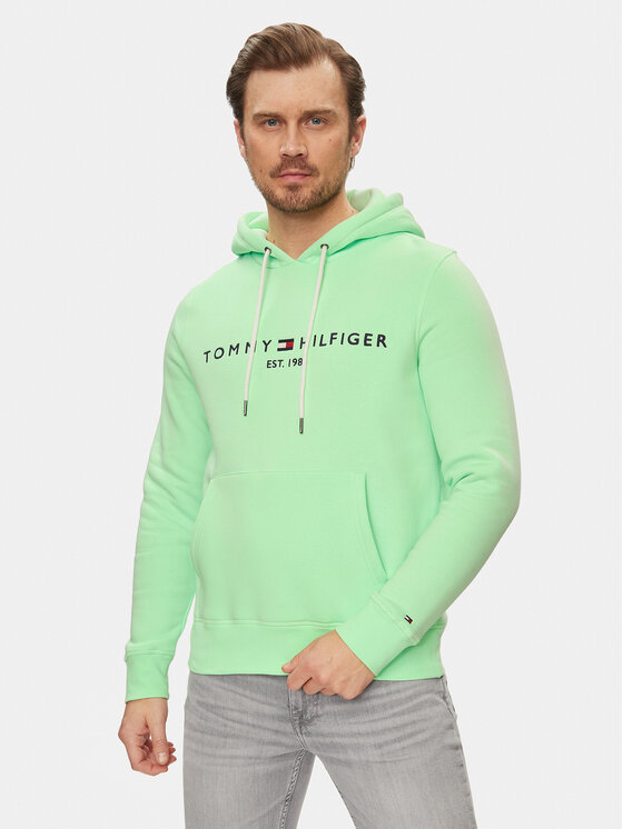 Tommy Hilfiger Džemperis ar kapuci Logo MW0MW11599 Zaļš Regular Fit