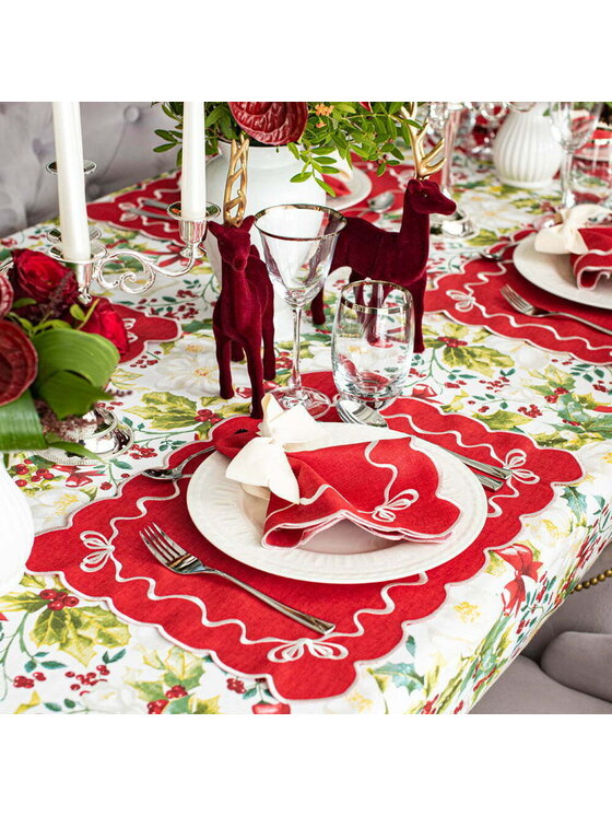 Roseberry Home Roseberry Home Podkładka na stół haftowana White Christmas Bows Czerwony