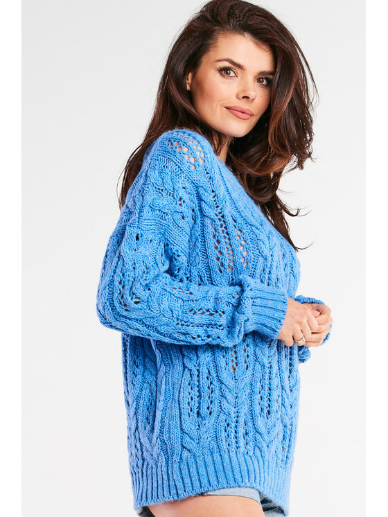 Awama Awama Sweter A444 Niebieski Basic Fit