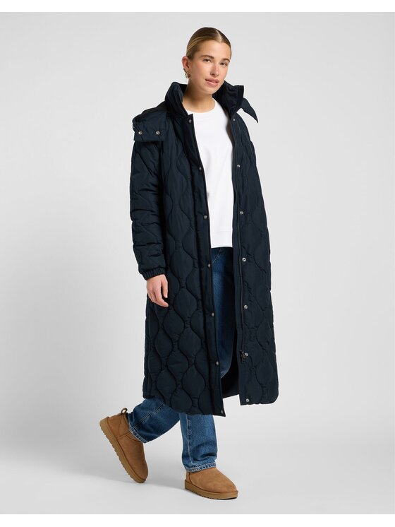 Lee Lee Kurtka puchowa LONG PUFFER Czarny Relaxed Fit