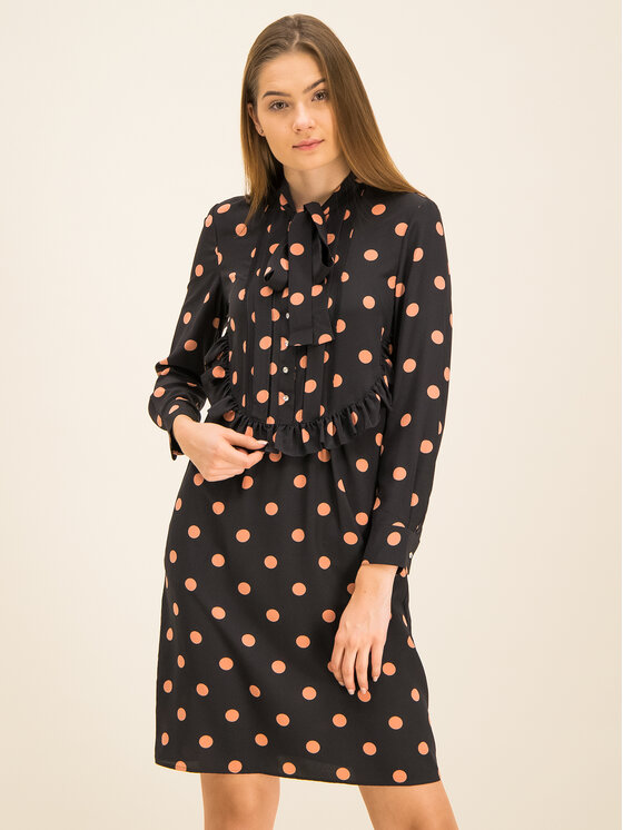 Tory Burch Srajčna obleka Printed Ruffle Bow Dress 61697 Črna Regular Fit