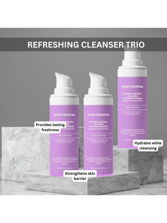 Glow Cocktail Glow Cocktail 3 x Restore & Refresh Collagen Foaming Cleanser 200 ml Zestaw do pielęgnacji skóry