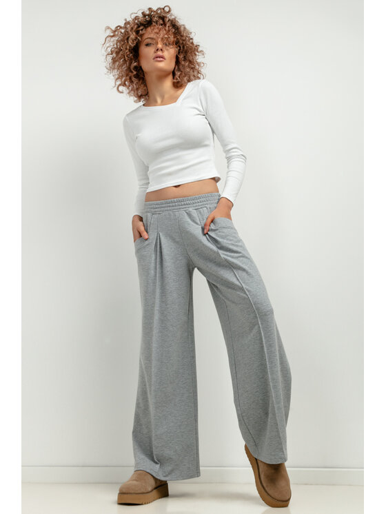 Tessita Tessita Spodnie dzianinowe T413/2/XS Szary Wide Leg