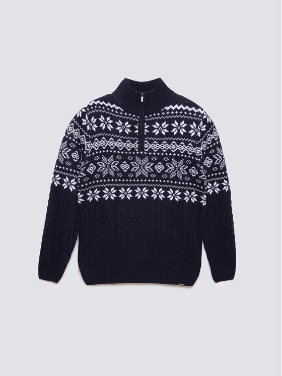 BIG STAR BIG STAR Sweter KEVINO Granatowy Basic Fit