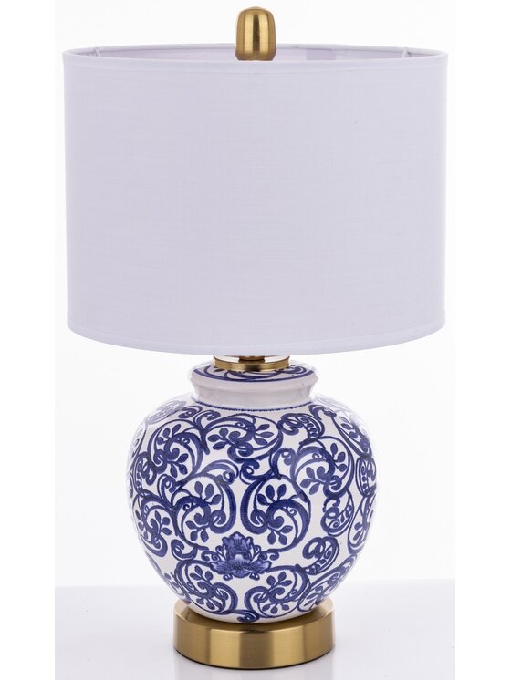 MIAhome MIAhome Lampka nocna Lampa stołowa ceramiczna z abażurem DINAH Biały
