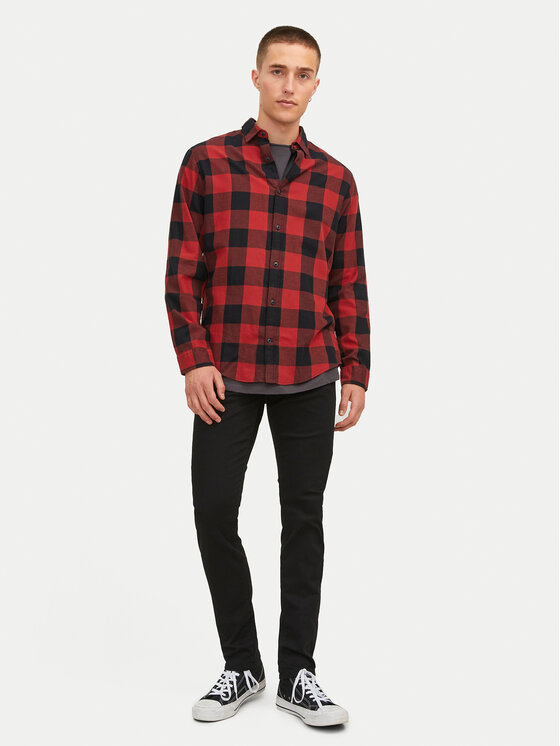 Jack & Jones Jack & Jones Koszula Gingham 12181602 Czerwony Slim Fit