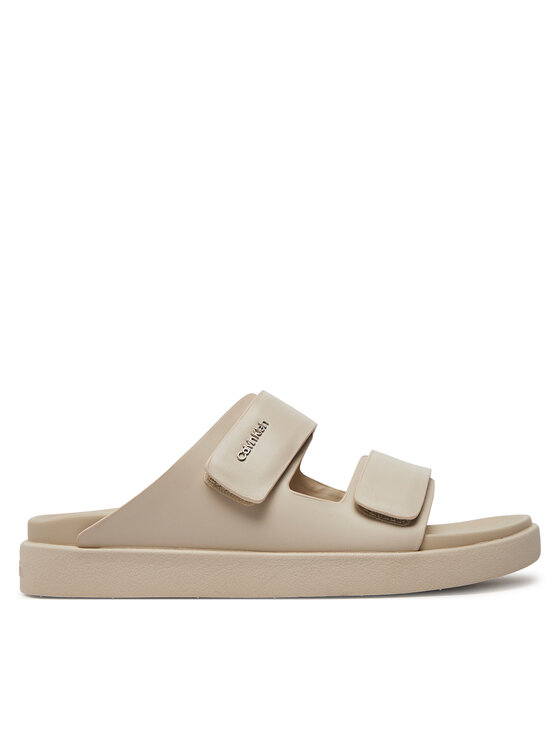 Şlapi Calvin Klein Flat Adj Slide Calvin Mtl Lth HW0HW01954 Écru