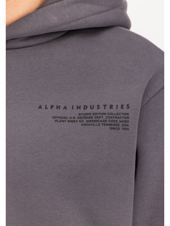 Alpha Industries Alpha Industries Bluza World Logo Backprint Hoodie Szary Loose Fit