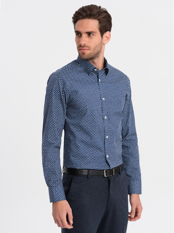 Ombre Ombre Košile OM-SHCS-0140 Tmavomodrá Slim Fit