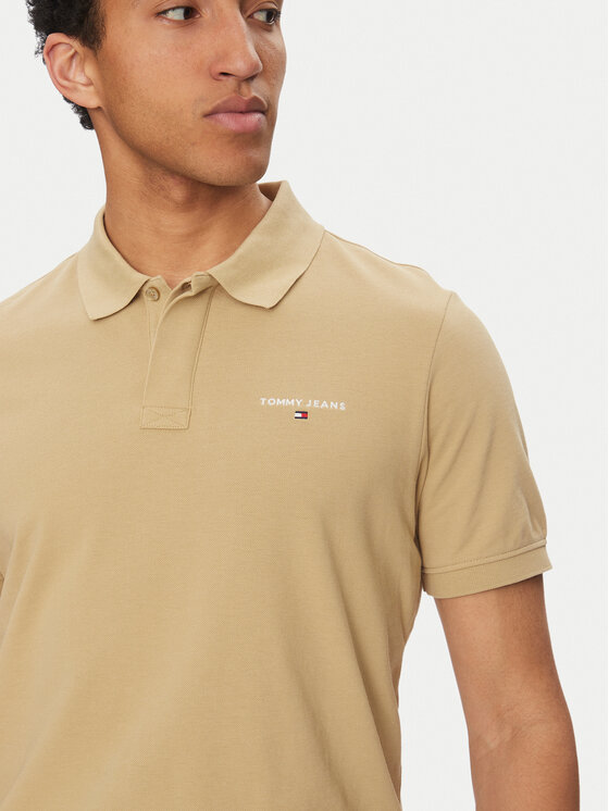 Tommy Jeans Tommy Jeans Тениска с яка и копчета Linear DM0DM20914 Бежов Regular Fit