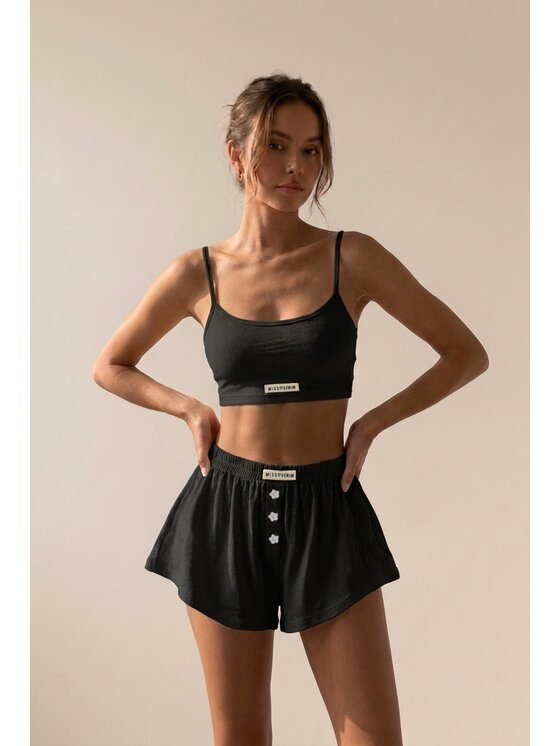 MissDenim MissDenim Piżama Pajama Set Czarny Regular Fit