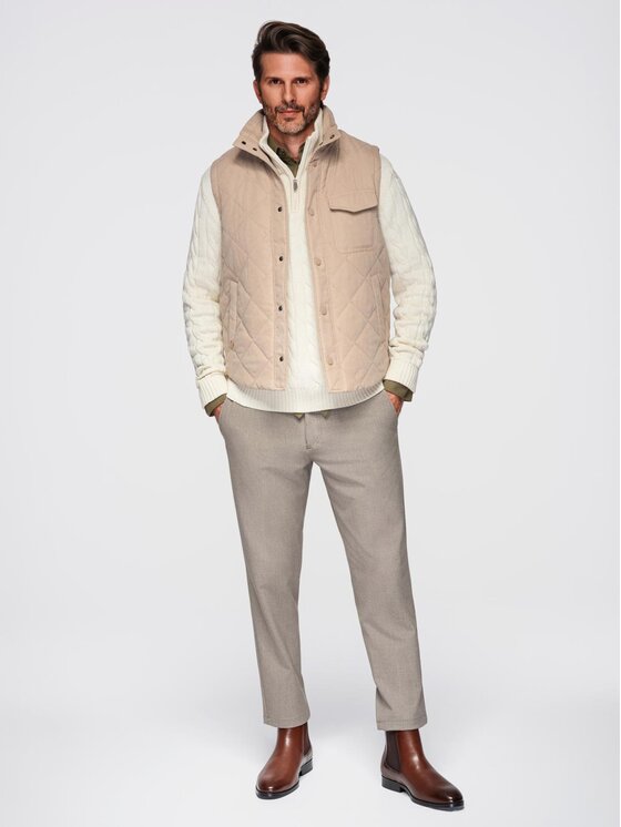 Ombre Ombre Kamizelka OM-JAVJ-0277 Beżowy Regular Fit
