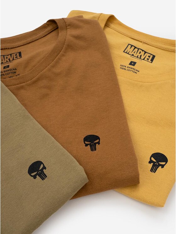 Marvel Marvel Komplet 3 t-shirtów Zestaw 3 Koszulek Męskich Brązowa / Zielona / Beżowa Marvel Comics Punisher Mini Logo M Khaki Regular Fit